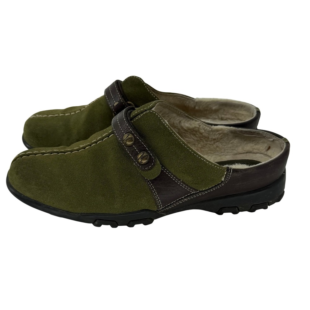 Cole Haan Country Green Suede Faux Shearling Lined Clog Mules Womens 8.5B D18028